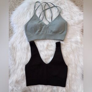 Aerie Size M Bralette BUNDLE! Mint Green Stappy + Black Ribbed
